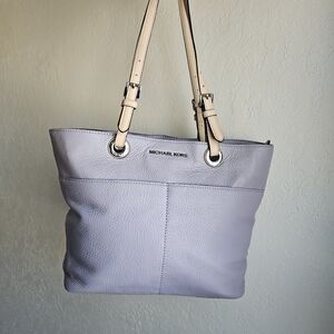 Michael Kors Pebbled Leather Tote Light Purple Lavender with Cream Straps